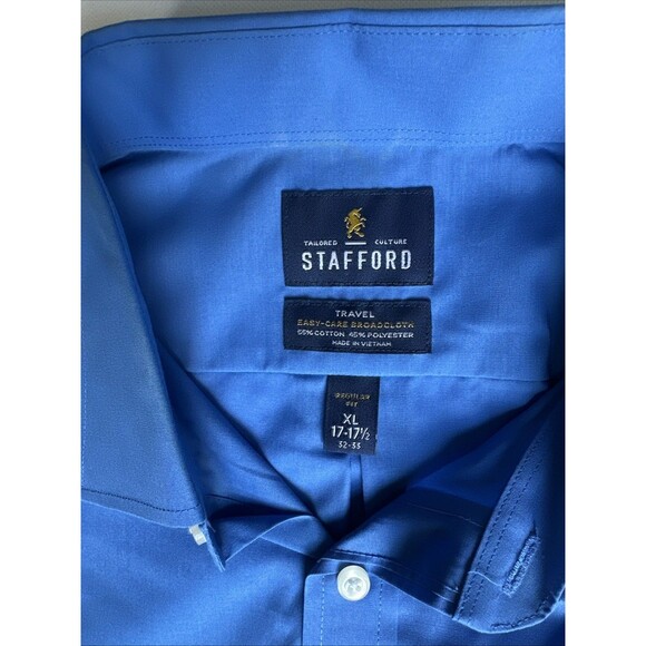 Men's Stafford Dress Shirt Broadcloth Blue Regular Fit Easy Care Sze XL - Picture 2 of 5